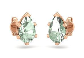1.5 Carat Pear Shape Green Amethyst Stud Earrings In 14K Rose Gold Over Sterling Silver By SuperJeweler