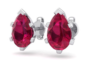 2 Carat Pear Shape Ruby Stud Earrings In Sterling Silver By SuperJeweler