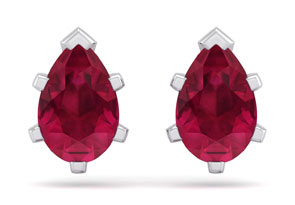 2 Carat Pear Shape Ruby Stud Earrings In Sterling Silver By SuperJeweler