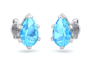 2 Carat Pear Shape Blue Topaz Stud Earrings In Sterling Silver By SuperJeweler