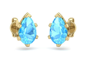 2 Carat Pear Shape Blue Topaz Stud Earrings In 14K Yellow Gold Over Sterling Silver By SuperJeweler