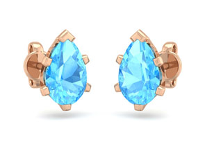 2 Carat Pear Shape Blue Topaz Stud Earrings In 14K Rose Gold Over Sterling Silver By SuperJeweler