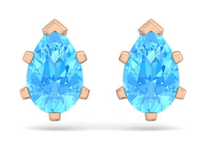 2 Carat Pear Shape Blue Topaz Stud Earrings In 14K Rose Gold Over Sterling Silver By SuperJeweler