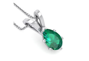 1 Carat Pear Shape Emerald Necklaces In Sterling Silver, 18 Inch Chain By SuperJeweler