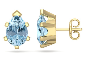 2 1/3 Carat Pear Shape Aquamarine Stud Earrings In 14K Yellow Gold Over Sterling Silver By SuperJeweler