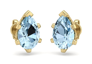 2 1/3 Carat Pear Shape Aquamarine Stud Earrings In 14K Yellow Gold Over Sterling Silver By SuperJeweler