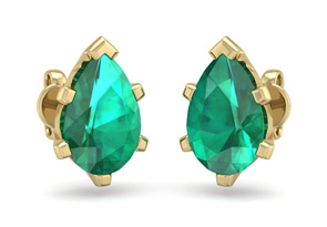 2 1/3 Carat Pear Shape Emerald Stud Earrings In 14K Yellow Gold Over Sterling Silver By SuperJeweler