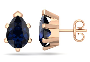 3 1/5 Carat Pear Shape Sapphire Stud Earrings In 14K Rose Gold Over Sterling Silver By SuperJeweler