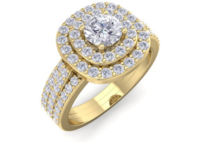 1.5 Carat Double Halo Diamond Engagement Ring In 14K Yellow Gold (4.40 G) (H-I, SI2-I1) By SuperJeweler