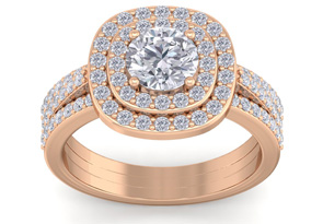 2 Carat Double Halo Diamond Engagement Ring In 14K Rose Gold (4.80 G) (H-I, SI2-I1) By SuperJeweler