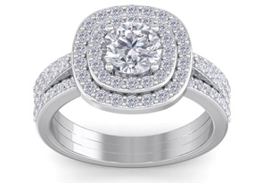 2 Carat Double Halo Diamond Engagement Ring In 14K White Gold (4.80 G) (I-J, I1-I2 Clarity Enhanced) By SuperJeweler