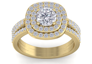 2 Carat Double Halo Diamond Engagement Ring In 14K Yellow Gold (4.80 G) (I-J, I1-I2 Clarity Enhanced) By SuperJeweler