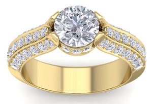 2 1/4 Carat Round Shape Diamond Engagement Ring In 14K Yellow Gold (6.60 G) (H-I, SI2-I1) By SuperJeweler