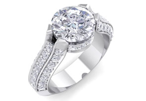 2 3/4 Carat Round Shape Diamond Engagement Ring In 14K White Gold (6.80 G) (I-J, I1-I2 Clarity Enhanced) By SuperJeweler