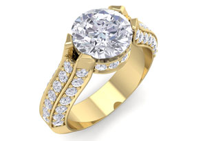 2 3/4 Carat Round Shape Diamond Engagement Ring In 14K Yellow Gold (6.80 G) (I-J, I1-I2 Clarity Enhanced) By SuperJeweler