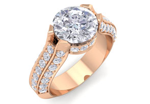 2 3/4 Carat Round Shape Diamond Engagement Ring In 14K Rose Gold (6.80 G) (I-J, I1-I2 Clarity Enhanced) By SuperJeweler