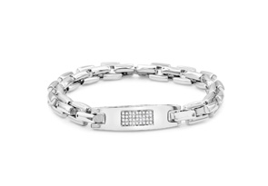 .16 Carat Diamond Men's ID Bracelet In Stainless Steel, H/I, 8 Inch By SuperJeweler