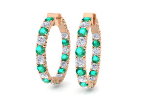 7 Carat Emerald Cut & Diamond Hoop Earrings In 14K Rose Gold (10 G), 1.25 Inch, J/K By SuperJeweler