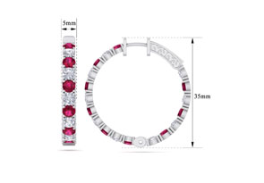 7 Carat Ruby & Diamond Hoop Earrings In 14K White Gold (10 G), 1.25 Inch, J/K By SuperJeweler