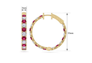 7 Carat Ruby & Diamond Hoop Earrings In 14K Yellow Gold (10 G), 1.25 Inch, J/K By SuperJeweler