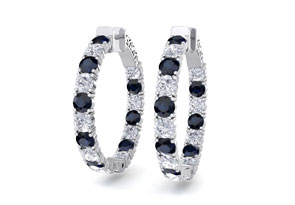 7 Carat Sapphire & Diamond Hoop Earrings In 14K White Gold (10 G), 1.25 Inch, J/K By SuperJeweler