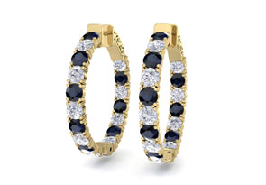 7 Carat Sapphire & Diamond Hoop Earrings In 14K Yellow Gold (10 G), 1.25 Inch, J/K By SuperJeweler