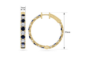 7 Carat Sapphire & Diamond Hoop Earrings In 14K Yellow Gold (10 G), 1.25 Inch, J/K By SuperJeweler