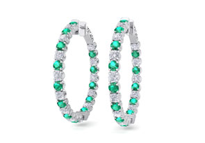 5 Carat Emerald Cut & Diamond Hoop Earrings In 14K White Gold (14 G), 1.5 Inches, J/K By SuperJeweler