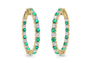 5 Carat Emerald Cut & Diamond Hoop Earrings In 14K Yellow Gold (14 G), 1.5 Inches, J/K By SuperJeweler