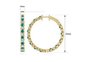 5 Carat Emerald Cut & Diamond Hoop Earrings In 14K Yellow Gold (14 G), 1.5 Inches, J/K By SuperJeweler
