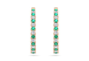 5 Carat Emerald Cut & Diamond Hoop Earrings In 14K Rose Gold (14 G), 1.5 Inches, J/K By SuperJeweler