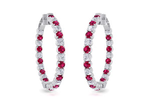 5 Carat Ruby & Diamond Hoop Earrings In 14K White Gold (14 G), 1.5 Inches, J/K By SuperJeweler