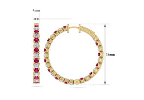 5 Carat Ruby & Diamond Hoop Earrings In 14K Yellow Gold (14 G), 1.5 Inches, J/K By SuperJeweler