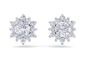 1 Carat Round Shape Flower Halo Diamond Stud Earrings In 14K White Gold (1.80 G), I/J By SuperJeweler