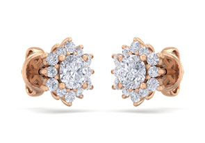 1 Carat Round Shape Flower Halo Diamond Stud Earrings In 14K Rose Gold (1.80 G), I/J By SuperJeweler
