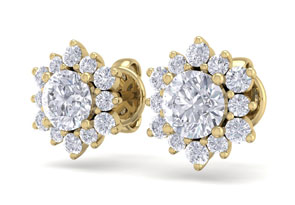 1.5 Carat Round Shape Flower Halo Diamond Stud Earrings In 14K Yellow Gold (2 G), I/J By SuperJeweler