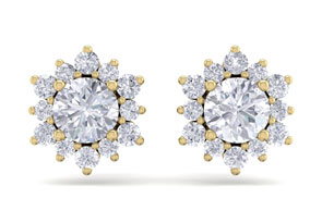 1.5 Carat Round Shape Flower Halo Diamond Stud Earrings In 14K Yellow Gold (2 G), I/J By SuperJeweler