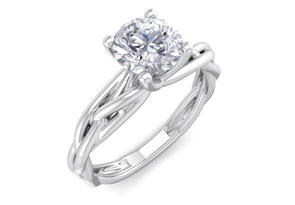 1 Carat Round Moissanite Solitaire Intricate Vine Engagement Ring W/ Tapered Band In 14K White Gold (4 G), E/F By SuperJeweler
