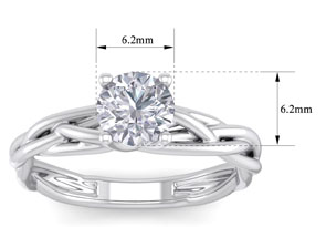 1 Carat Round Moissanite Solitaire Intricate Vine Engagement Ring W/ Tapered Band In 14K White Gold (4 G), E/F By SuperJeweler