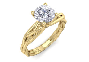 1 Carat Round Moissanite Solitaire Intricate Vine Engagement Ring W/ Tapered Band In 14K Yellow Gold (4 G), E/F By SuperJeweler