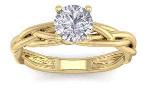 1 Carat Round Diamond Solitaire Intricate Vine Engagement Ring W/ Tapered Band In 14K Yellow Gold (4 G) (H-I, SI2-I1) By SuperJeweler
