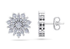 1 Carat Round Diamond Flower Stud Earrings In 14K White Gold (3 G), H/I By SuperJeweler