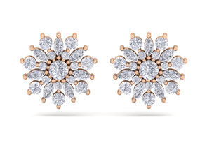 1 Carat Round Diamond Flower Stud Earrings In 14K Rose Gold (3 G), H/I By SuperJeweler