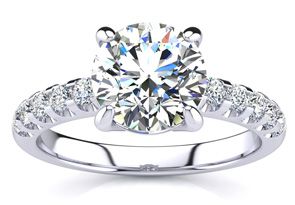 2 1/3 Carat Traditional Diamond Engagement Ring W/ 2 Carat Center Round Solitaire In 14K White Gold (4.5 G) (I-J, I1-I2 Clarity Enhanced) By