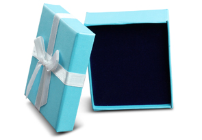 Teal Necklace Box W/ White Bow & Blue Velvet Interior By SuperJeweler