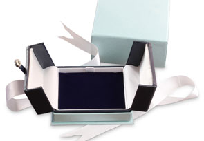 Navy Leather Necklace Box W/ Blue Velvet Interior & Snap, Includes Outer Box W/ Ribbon By SuperJeweler