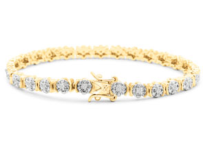 1/2 Carat Diamond Flower Bracelet, 7 Inches. Natural Rose Cut Diamonds. Yellow Gold (12 G) Overlay,  By SuperJeweler