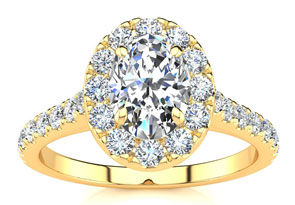 1 Carat Oval Shape Halo Diamond Engagement Ring In 14K Yellow Gold (4.50 G) (H-I, SI2-I1) By SuperJeweler