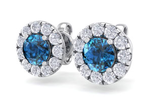 2.5 Carat Blue Diamond Halo Stud Earrings In 14K White Gold (2.60 G), I/J By SuperJeweler