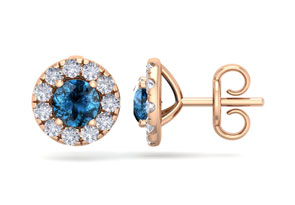 2.5 Carat Blue Diamond Halo Stud Earrings In 14K Rose Gold (2.60 G), I/J By SuperJeweler